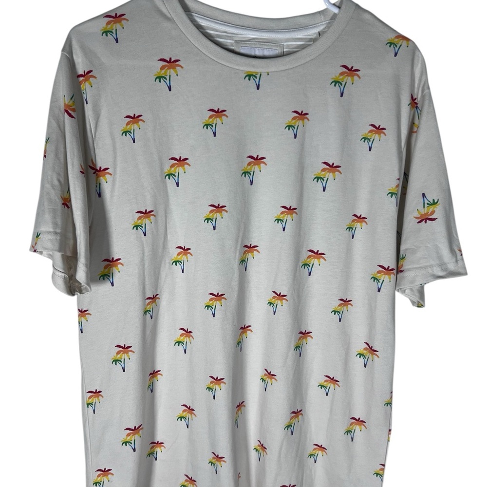 Denim & Flower Palm Tree Beige Print Eco Proud Shirt Men’s Size L